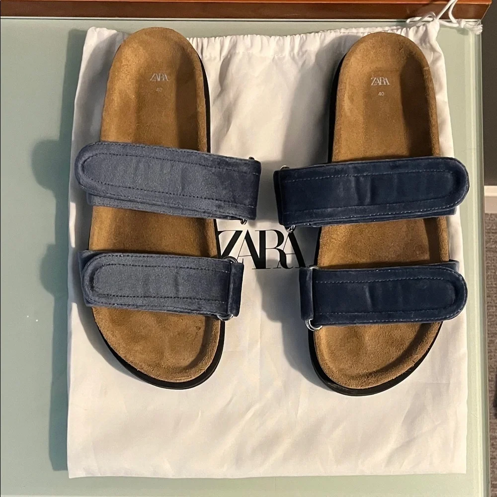 Zara navy blue velvet sandals - Picture 1 of 2